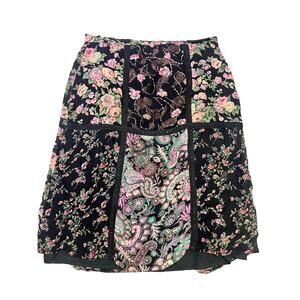 Vintage Y2K Dark Romantic Patchwork CottageCore Skirt, Knee Length, Size LP Goth